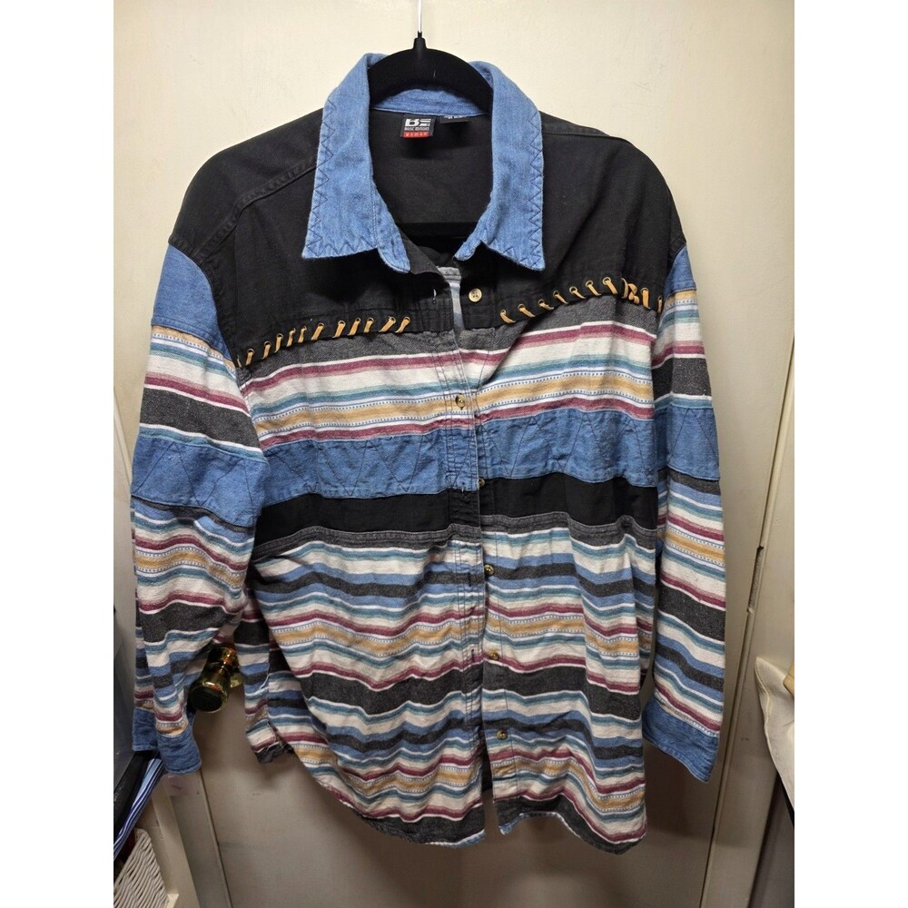 BASIC EDITIONS Womens 22W Multicolor Button Up Long Sleeve Denim Western Shirt